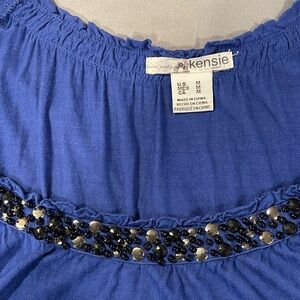 Kensie Blue Top with Beaded Detail